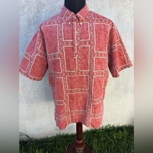 PreOwned Reyn Spooner Dietrich Varez Red Hawaiian Print 3/4 Button Men's XL